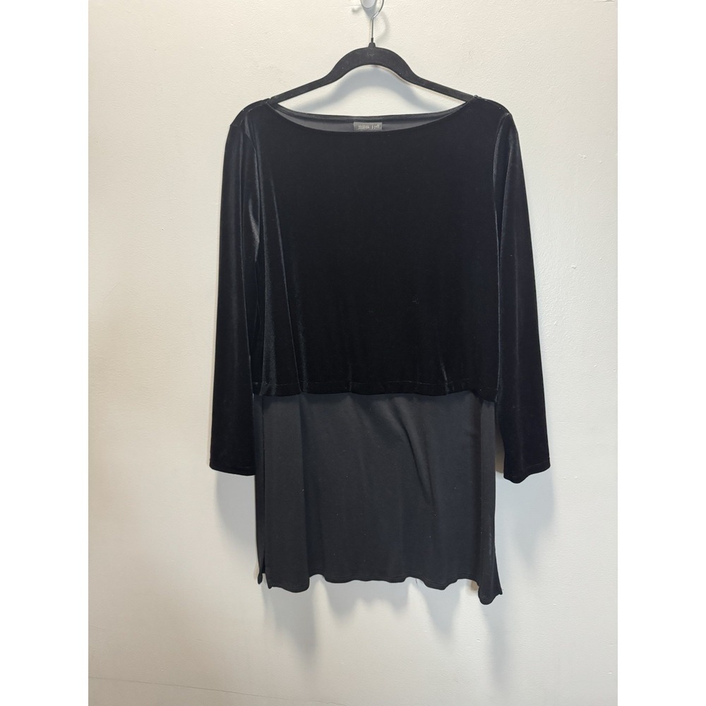 J. Jill Wearever Top Women's Petite L Black Velvet Mixed Media Slits on Sides